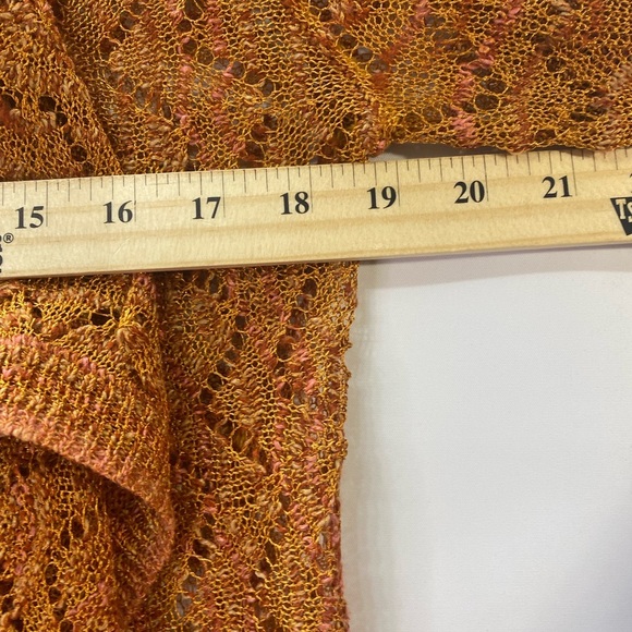 Earthy Orange Crochet Boho Lg Cardigan Asymmetric Open Lapel Slender Long Sleeve - Picture 3 of 8